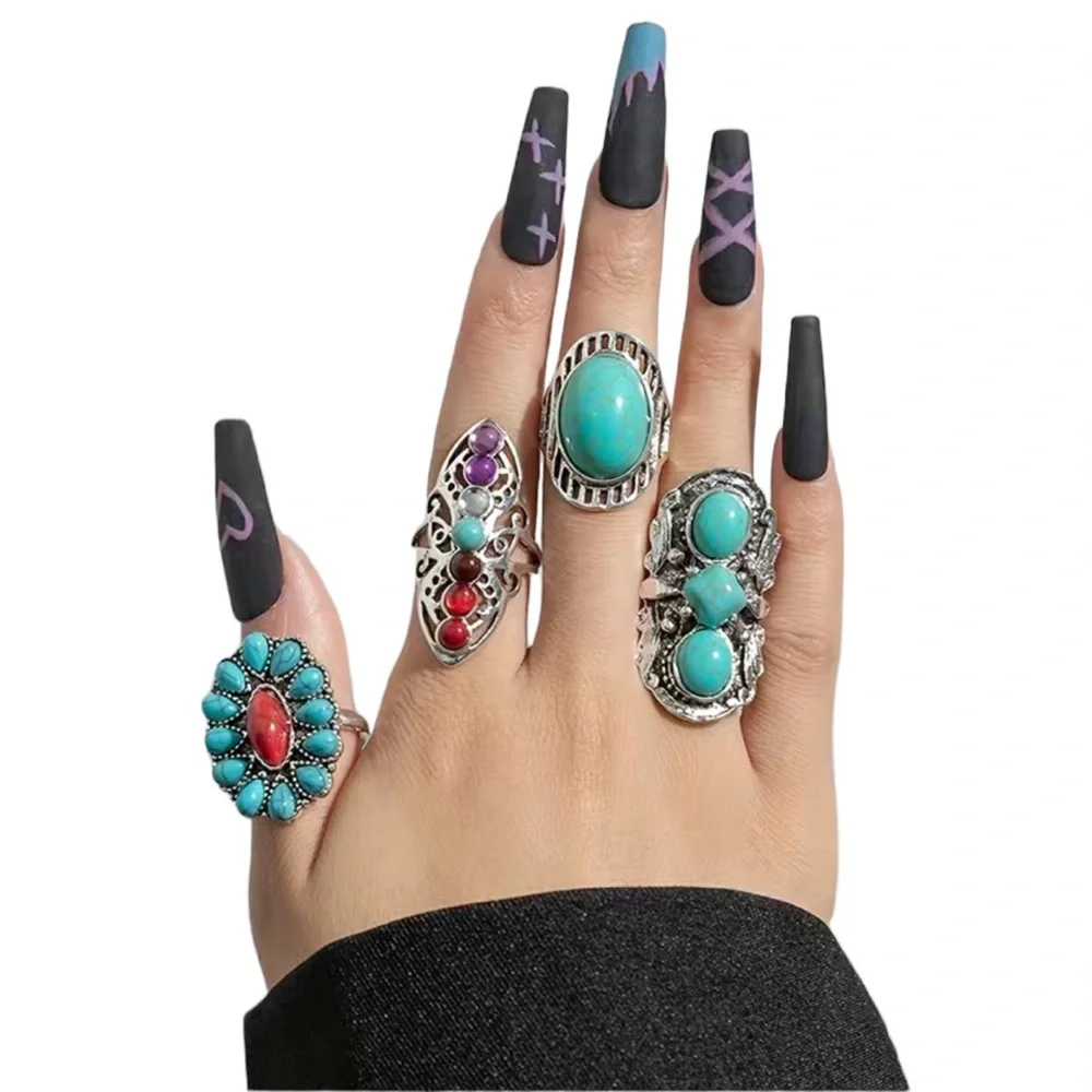 Boho Style Gold and Turquoise Stackable Ring Set